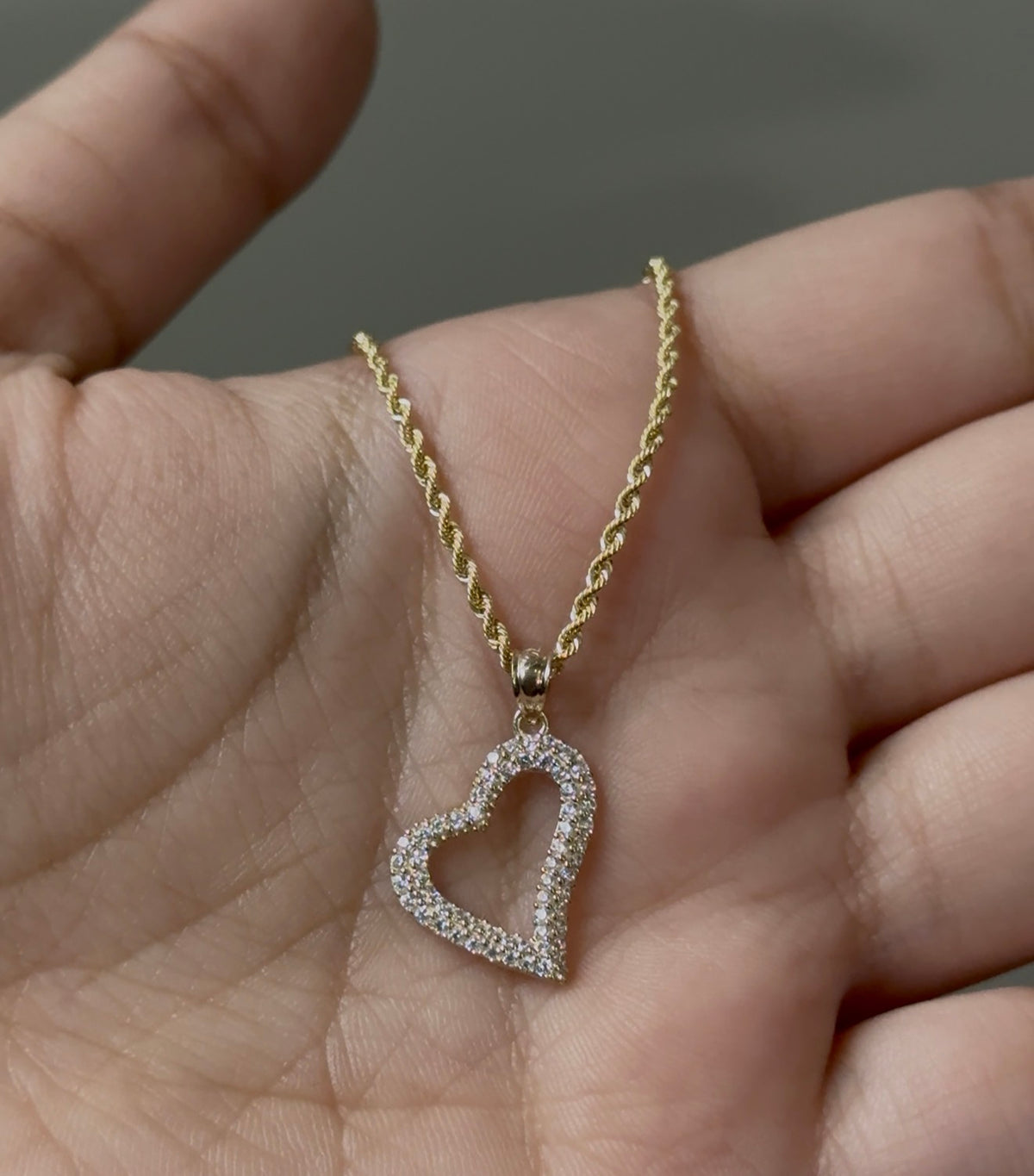 10K Yellow Gold Asymmetrical CZ Heart Pendant