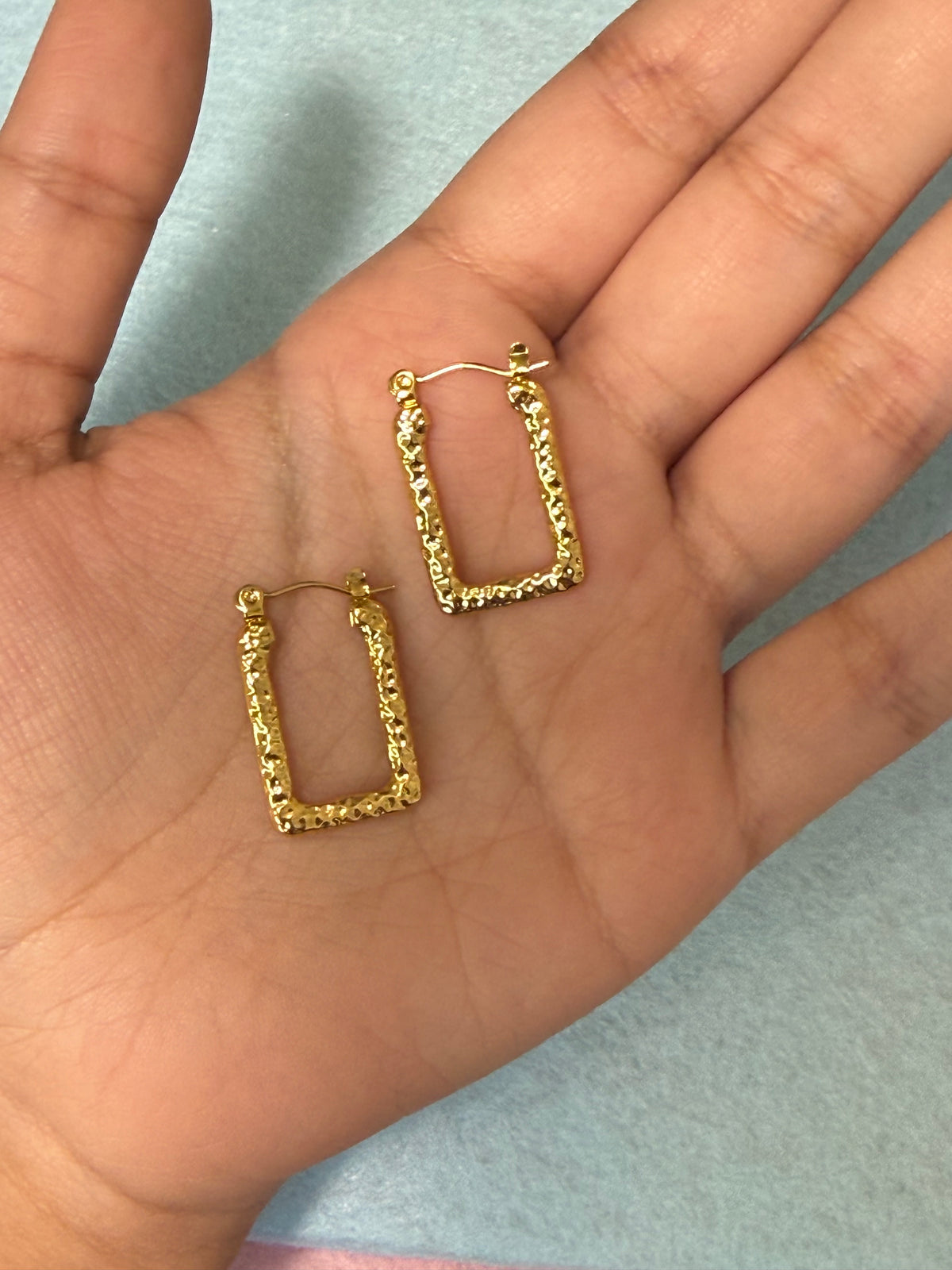 Stainless Steel Gold Hammered Rectangle Hoop Earrings – Medium