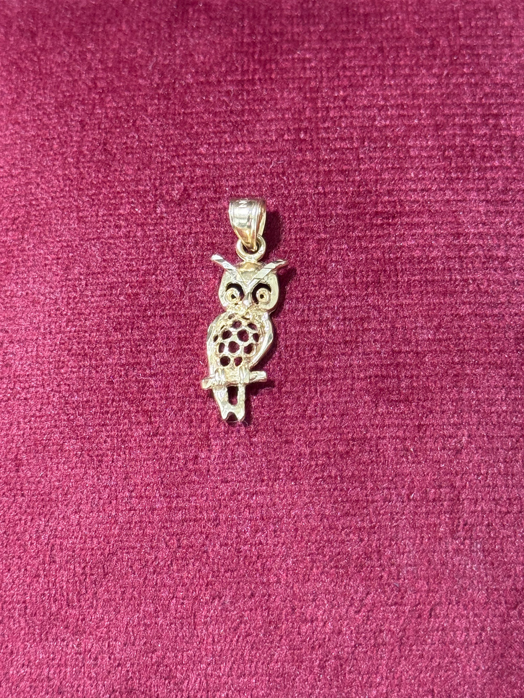 10K Gold Owl on Branch Pendant