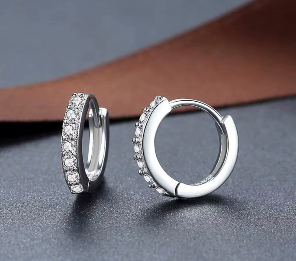 925 Sterling Silver Small CZ Huggie Hoop Earrings