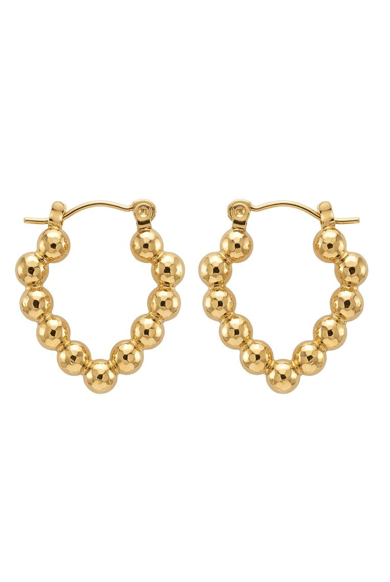 Stainless Steel Gold Beaded Hoop Earrings – Medium