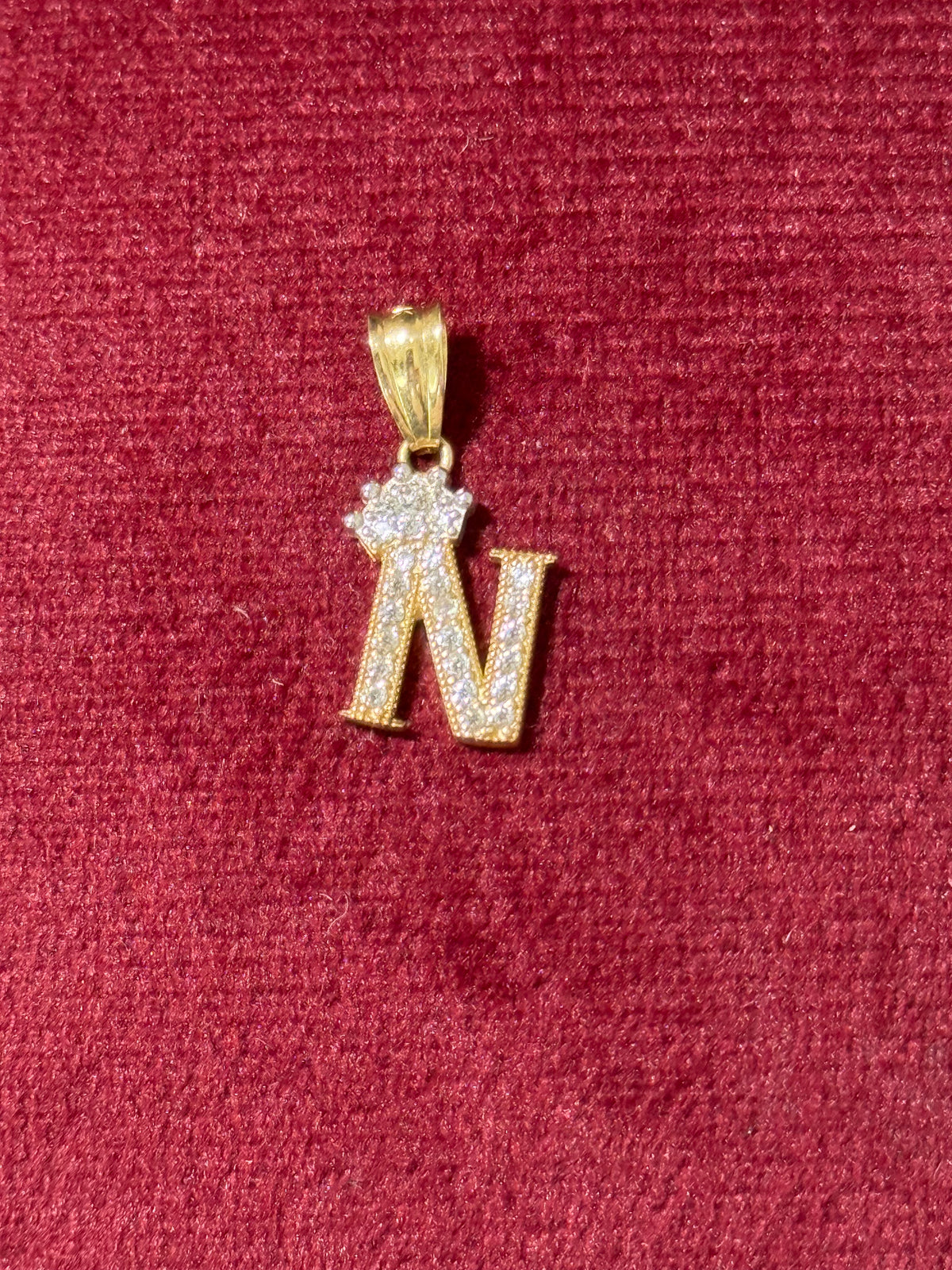 10K Gold Crown Letter N Pendant
