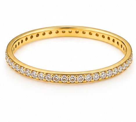 18K Gold CZ Eternity Band Ring – Size 9