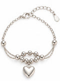 925 Sterling Silver Beaded Heart Charm Anklet