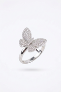 925 Sterling Silver CZ Butterfly Statement Ring – Adjustable