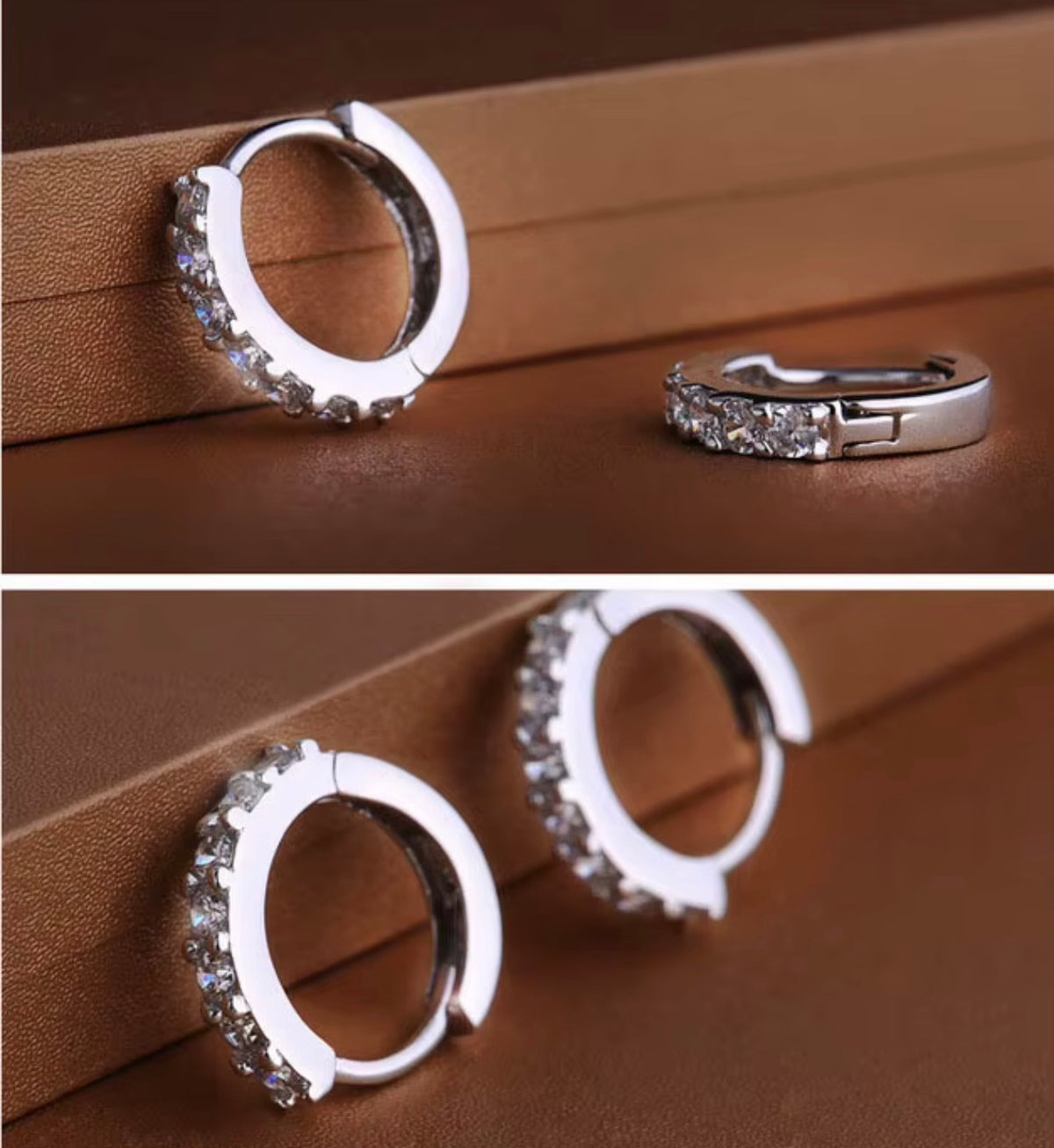 925 Sterling Silver Small CZ Huggie Hoop Earrings