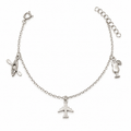 925 Sterling Silver Vacation Charm Anklet – Airplane, Cocktail & Kayak