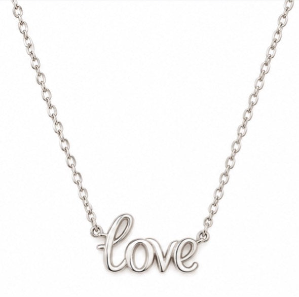 925 Sterling Silver “Love” Script Necklace – 18”