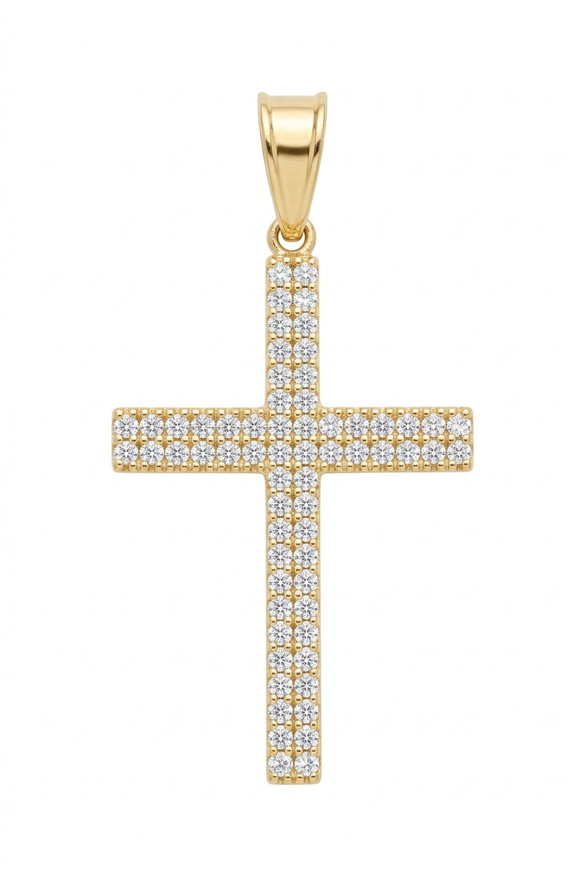14K Gold Iced Cross Pendant – 1.5”