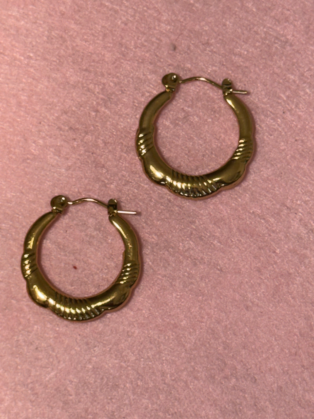 Stainless Steel Gold Textured Round Hoop Earrings – Medium