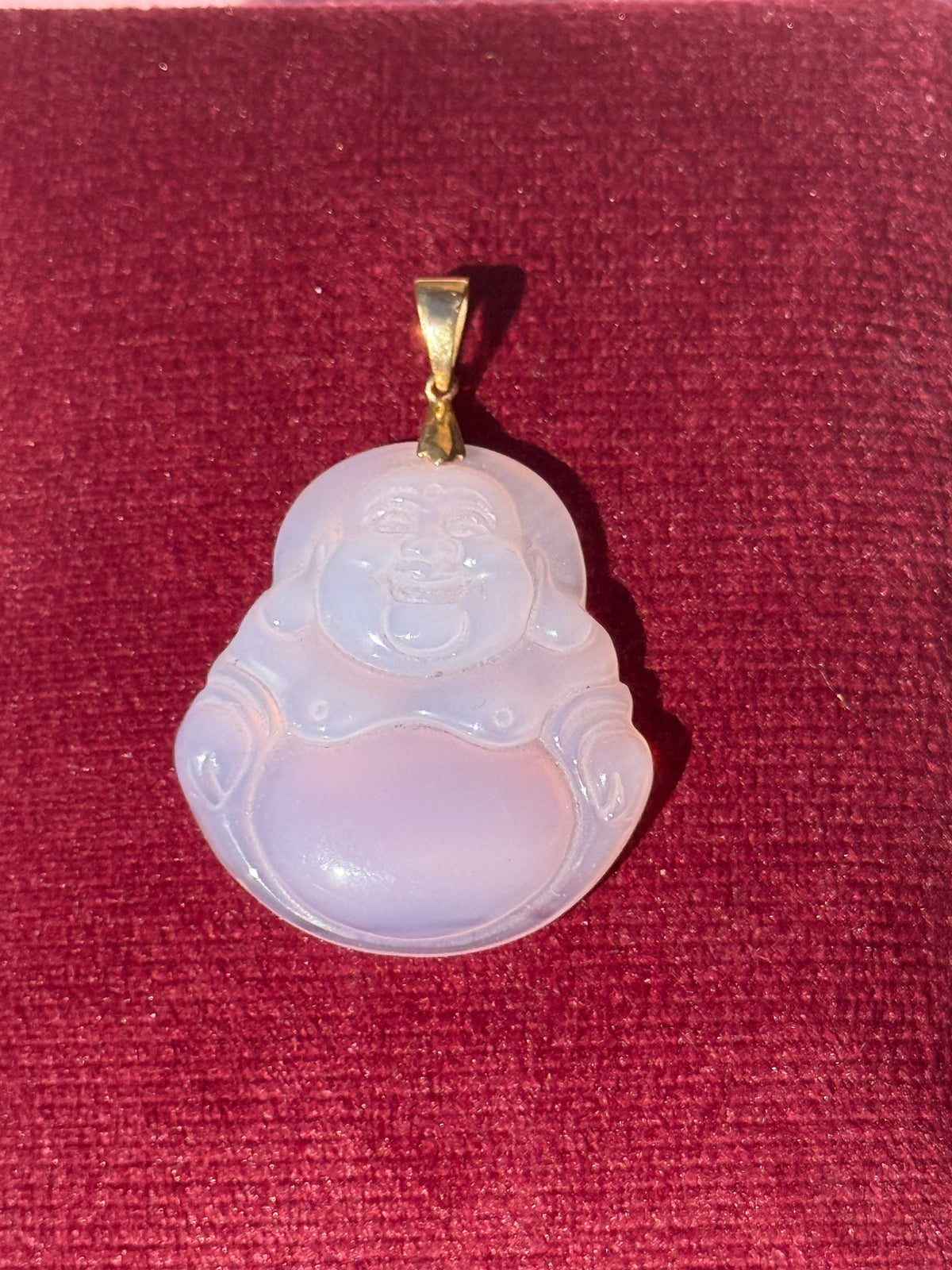 10K Gold Lavender Agate Laughing Buddha Pendant – Large
