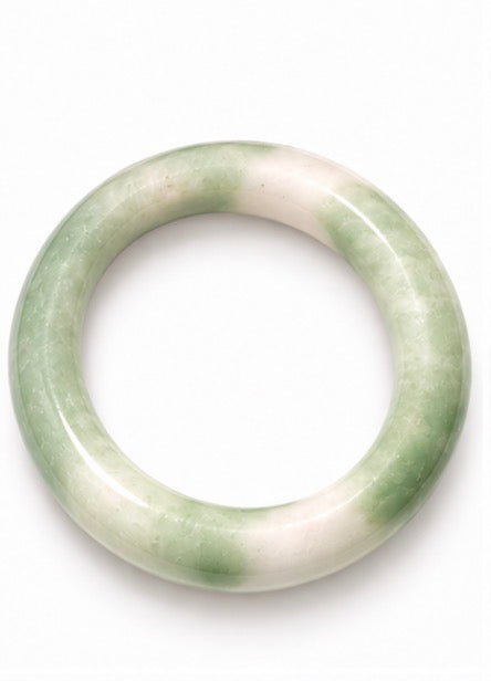 Natural Grade A Jade Bangle – White & Light Green – Medium