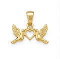 14K Gold Love Birds & Heart Pendant