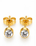 Stainless Steel Round Crystal Stud Earrings