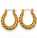 Stainless Steel Gold Twisted Hoop Earrings – Medium