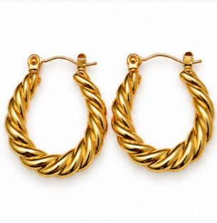 Stainless Steel Gold Twisted Hoop Earrings – Medium