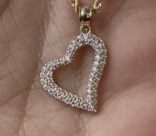 10K Yellow Gold Asymmetrical CZ Heart Pendant