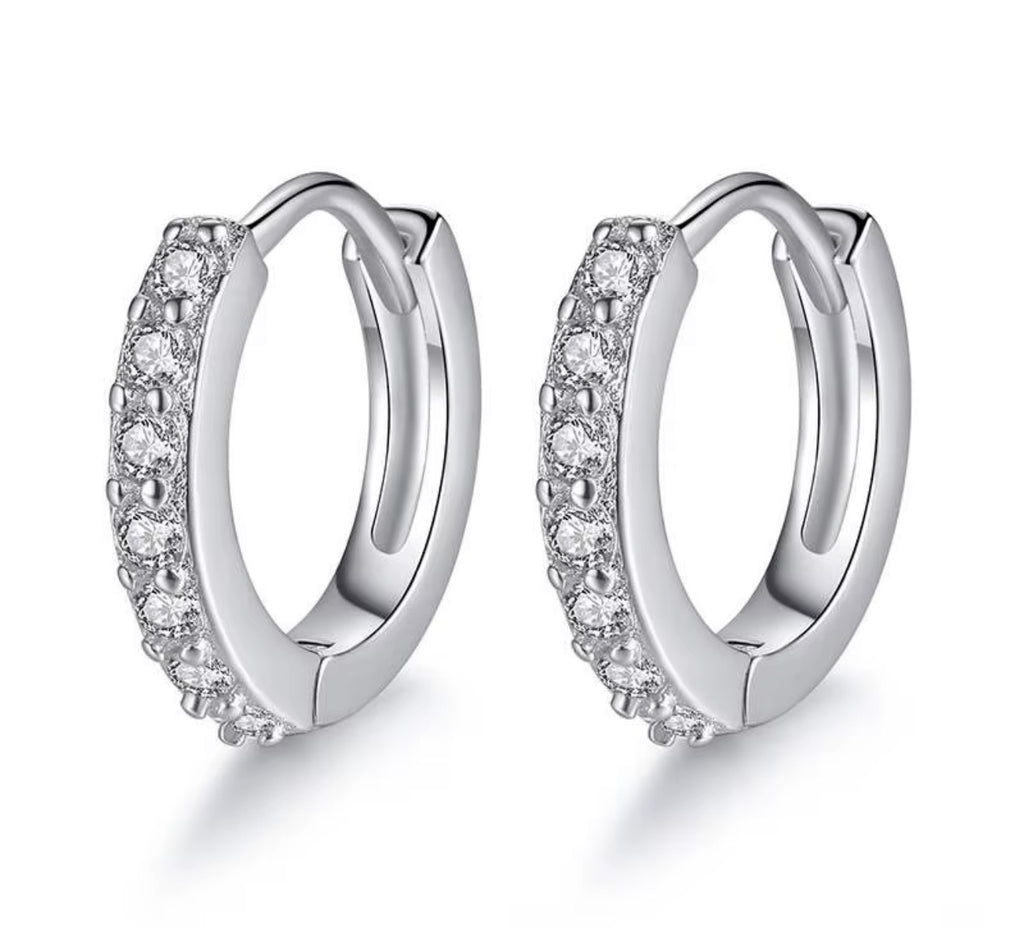 925 Sterling Silver Small CZ Huggie Hoop Earrings