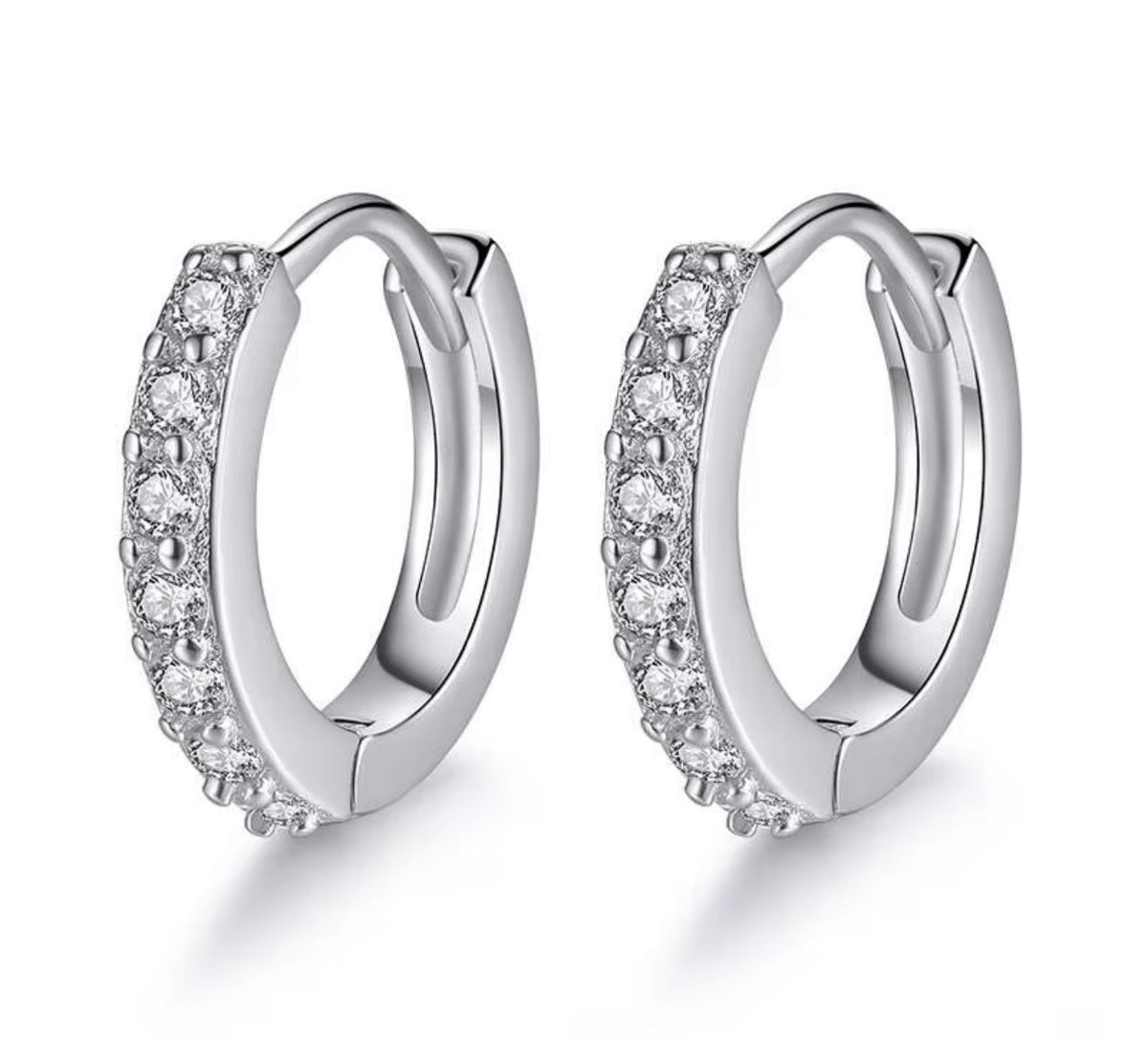 925 Sterling Silver Small CZ Huggie Hoop Earrings