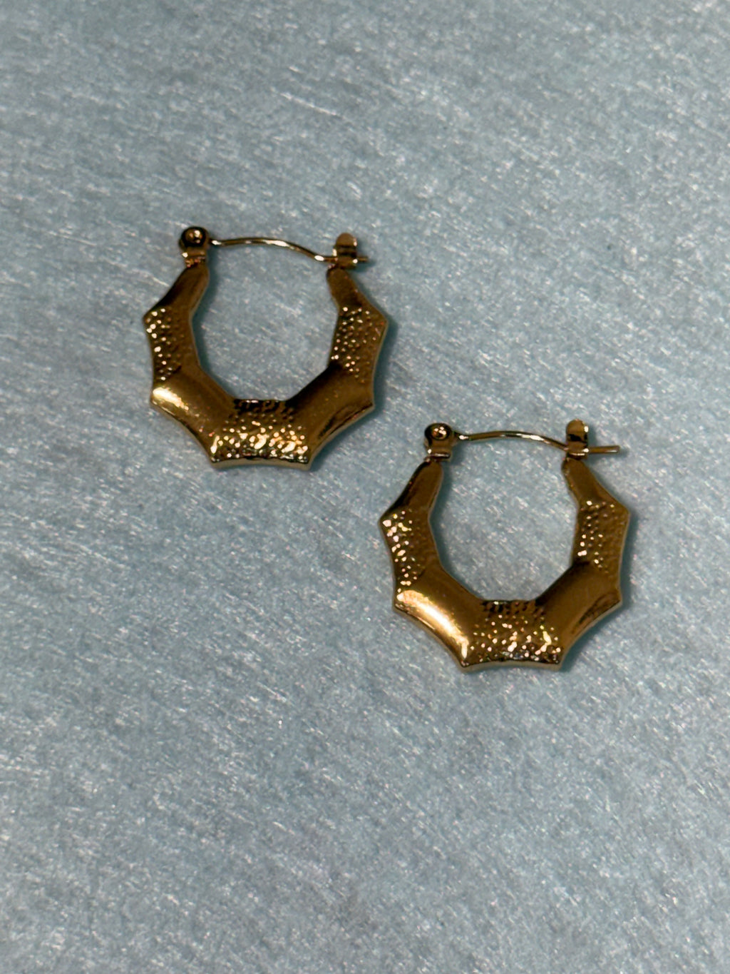 Stainless Steel Gold Textured J-Hoop Earrings – Medium