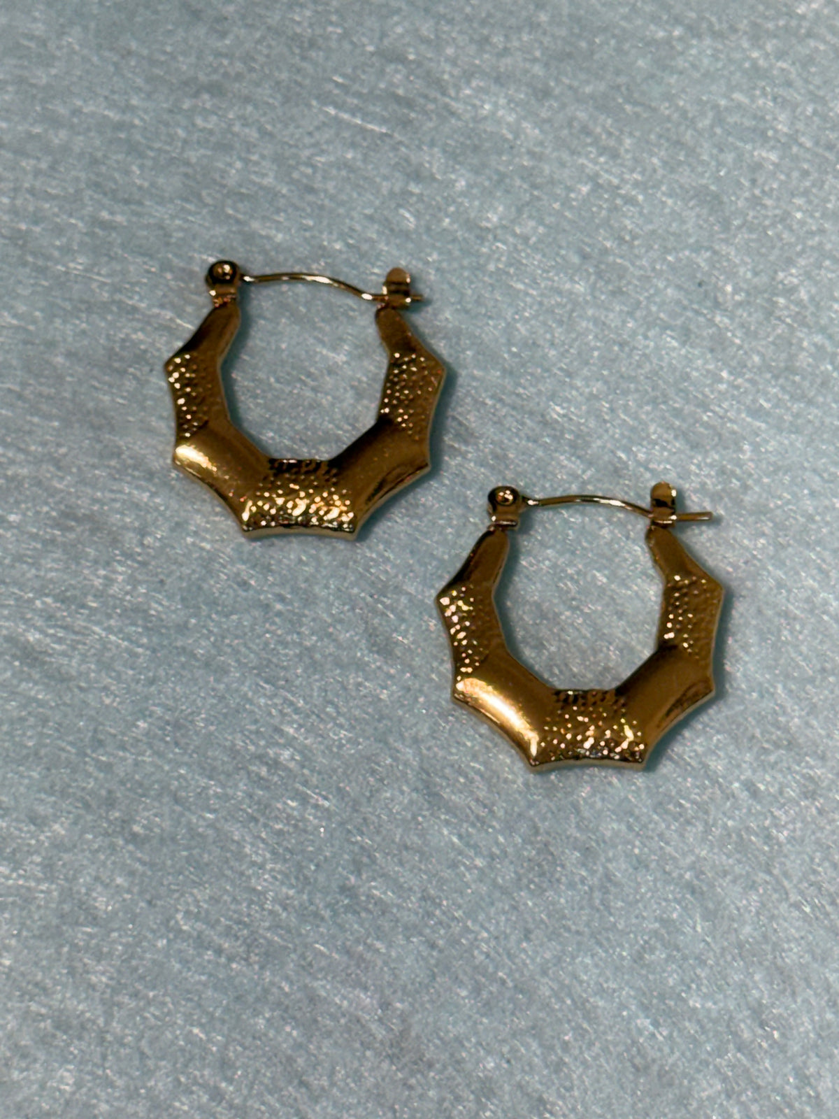 Stainless Steel Gold Textured J-Hoop Earrings – Medium