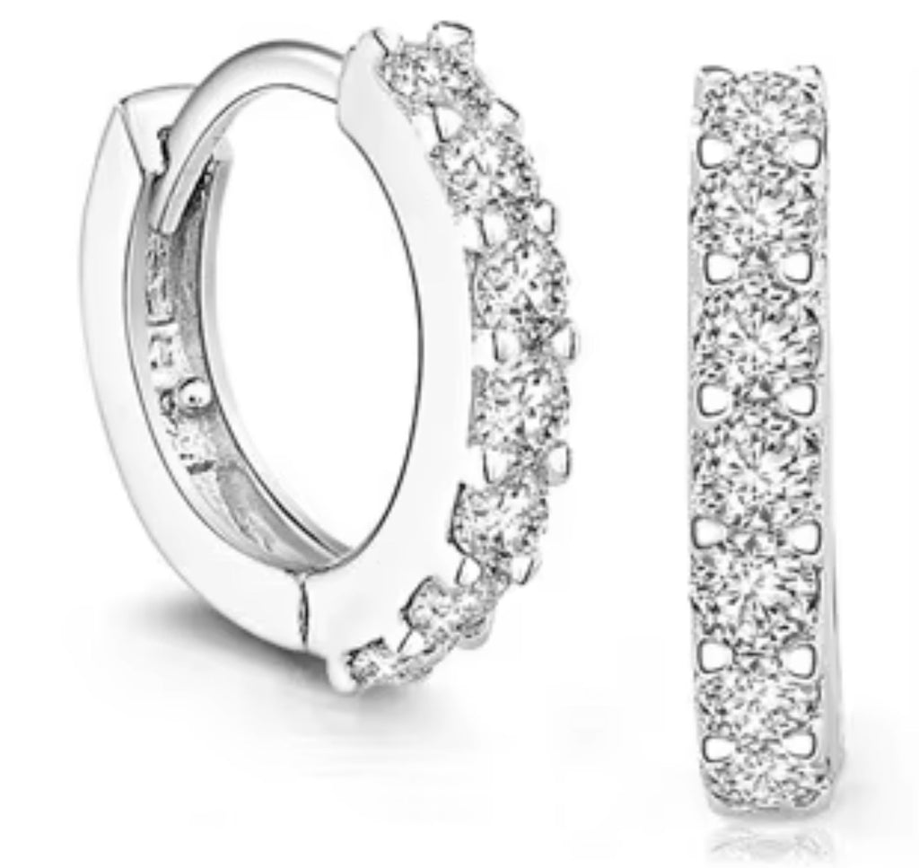 925 Sterling Silver Small CZ Huggie Hoop Earrings