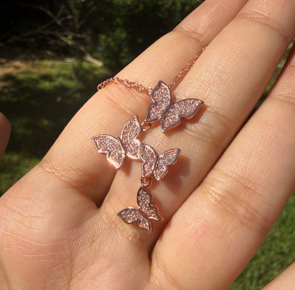 925 Sterling Silver Sparkling Four Butterfly Necklace – 18”