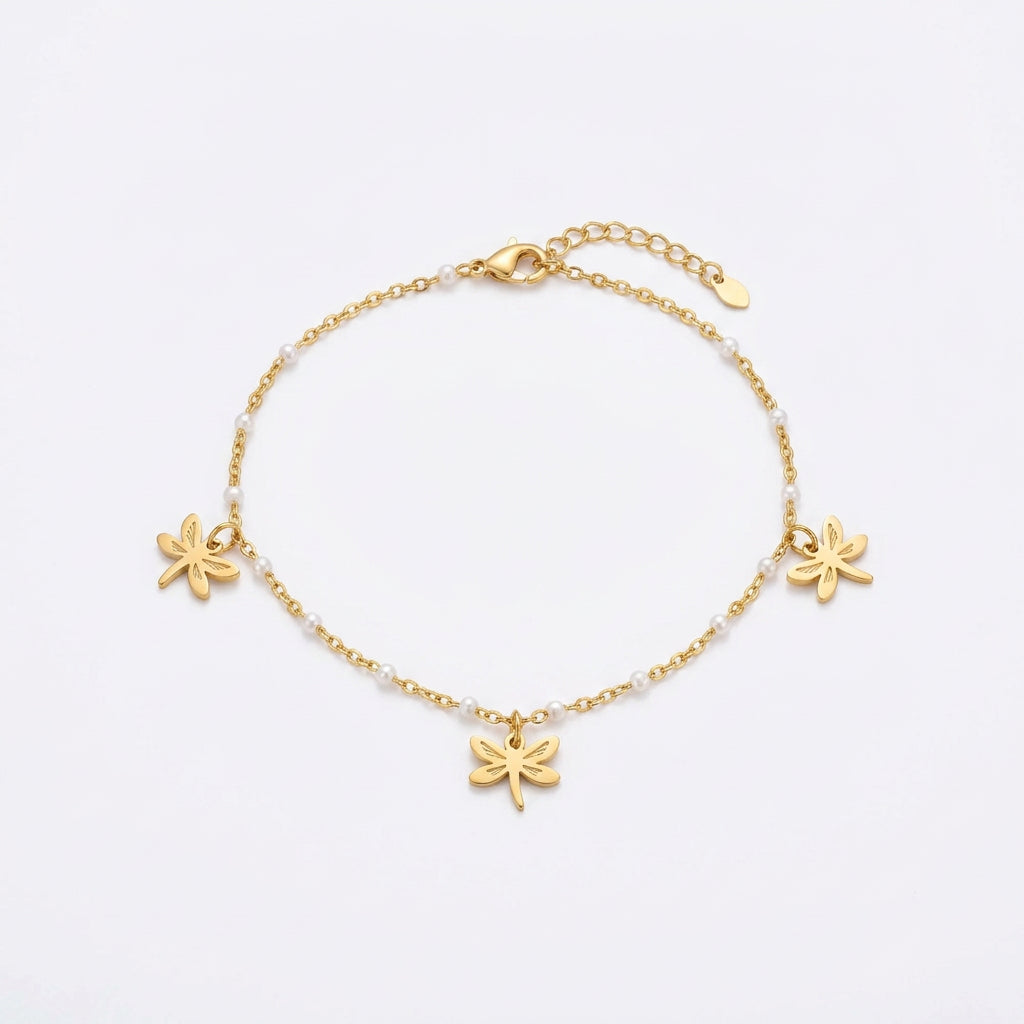 Stainless Steel Dragonfly Charm Anklet
