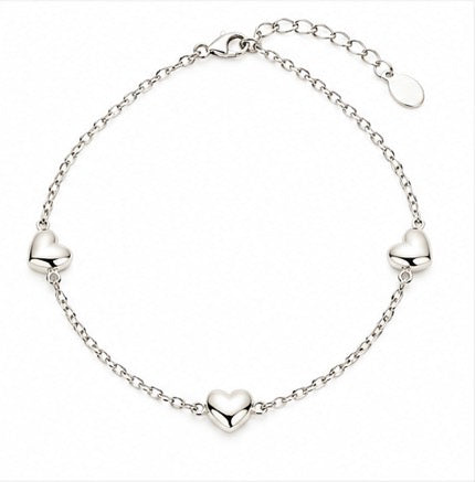 925 Sterling Silver Mini Heart Station Bracelet - 7"