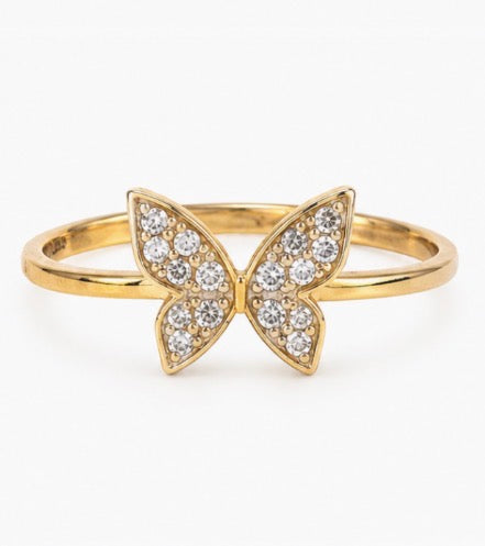 14K Gold Sparkling Butterfly Ring – Size 7