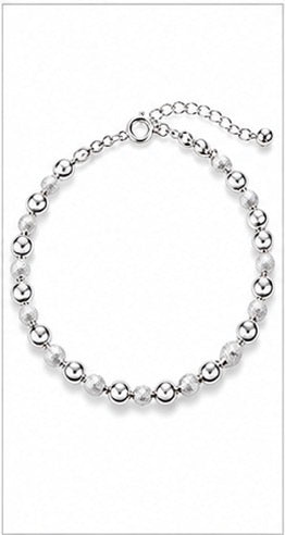 925 Sterling Silver Alternating Polished & Diamond-Cut Beaded Bracelet – 8" Adjustable