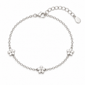 925 Sterling Silver White Clover Station Bracelet – 8" Adjustable