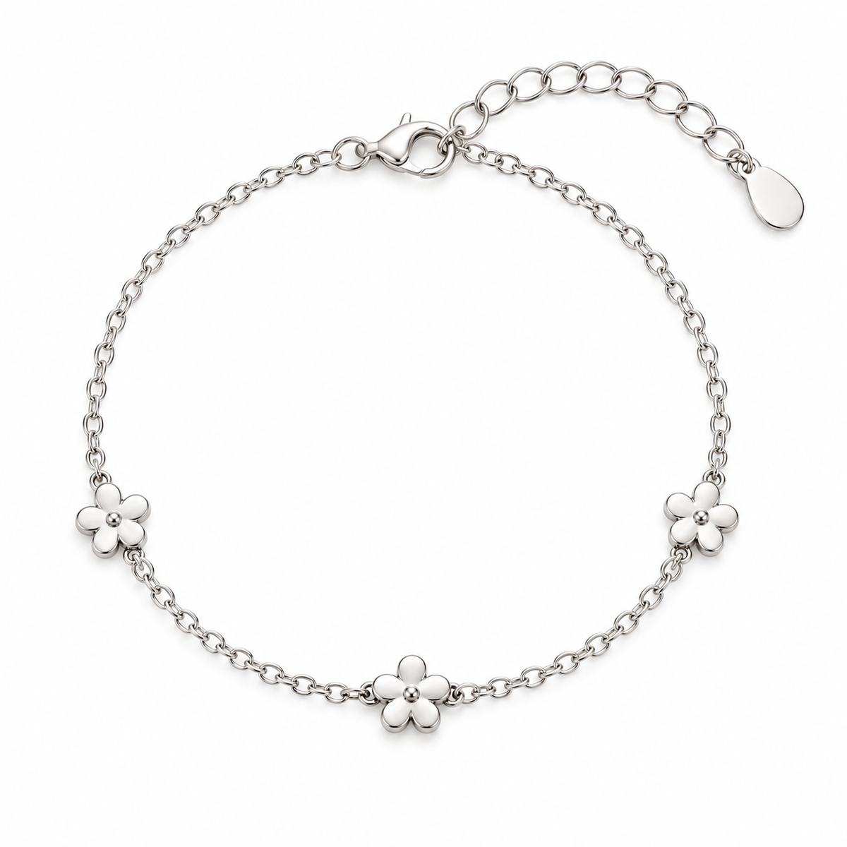 925 Sterling Silver White Clover Station Bracelet – 8" Adjustable