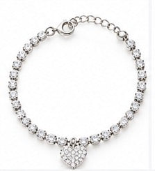 925 Sterling Silver Sparkling Heart Charm Bracelet – 8" Adjustable