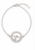 925 Sterling Silver Interlocking Double Heart Bracelet - 7-8"
