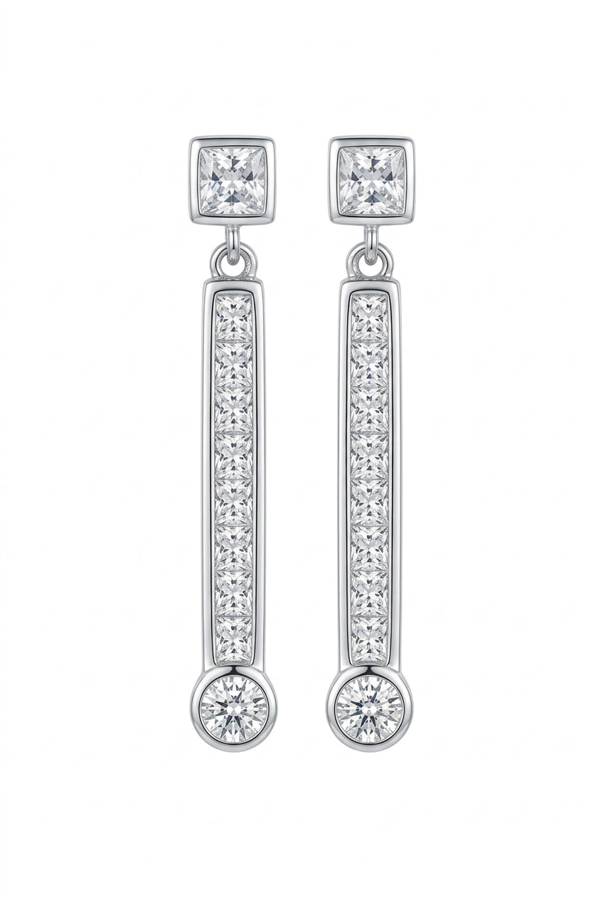 925 Sterling Silver Clear Stone Bar Drop Earrings