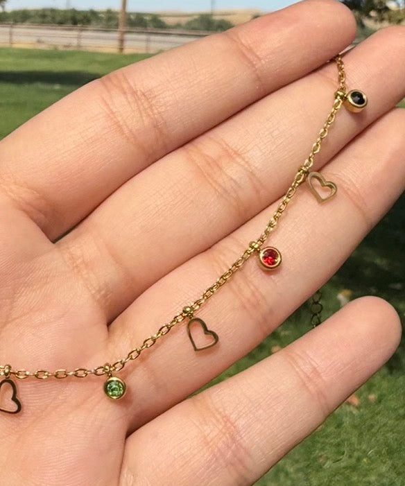 Stainless Steel Multicolor Heart Charm Anklet