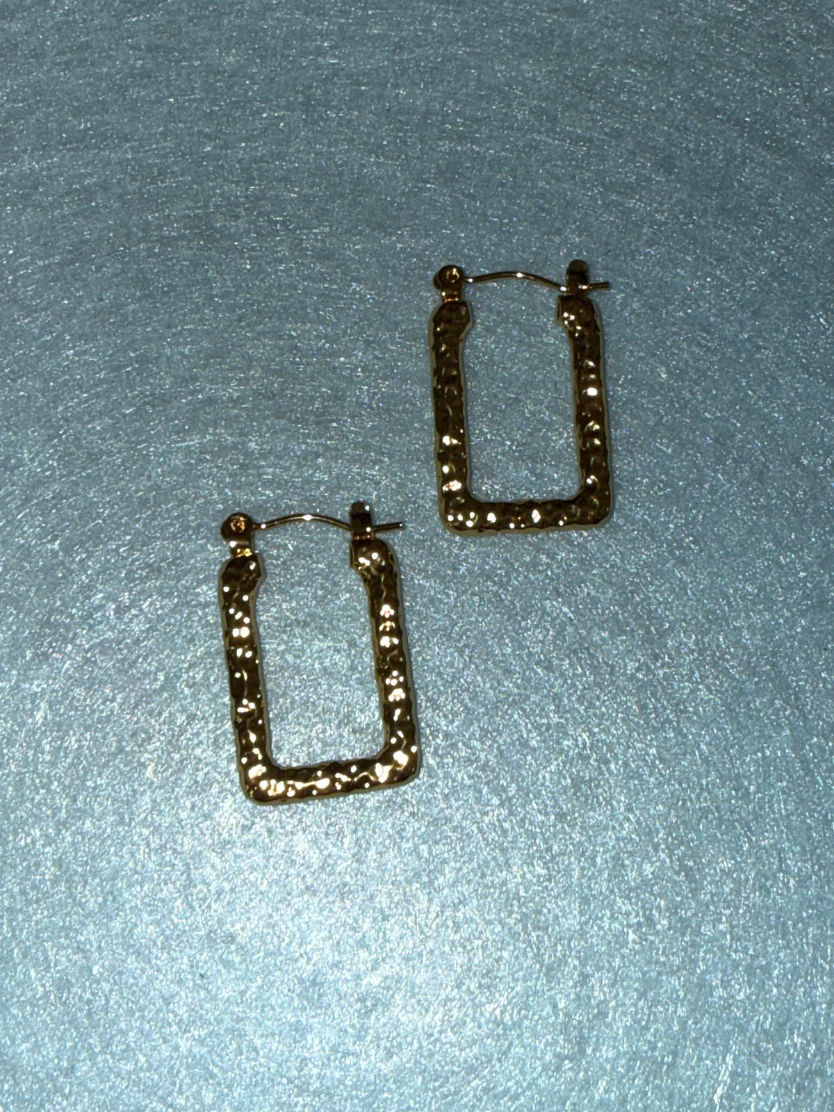 Stainless Steel Gold Hammered Rectangle Hoop Earrings – Medium