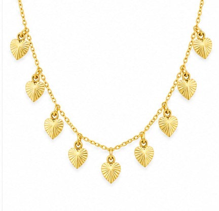 10K Yellow Gold Diamond-Cut Heart Charm Anklet – 9” + 1” Adjustable