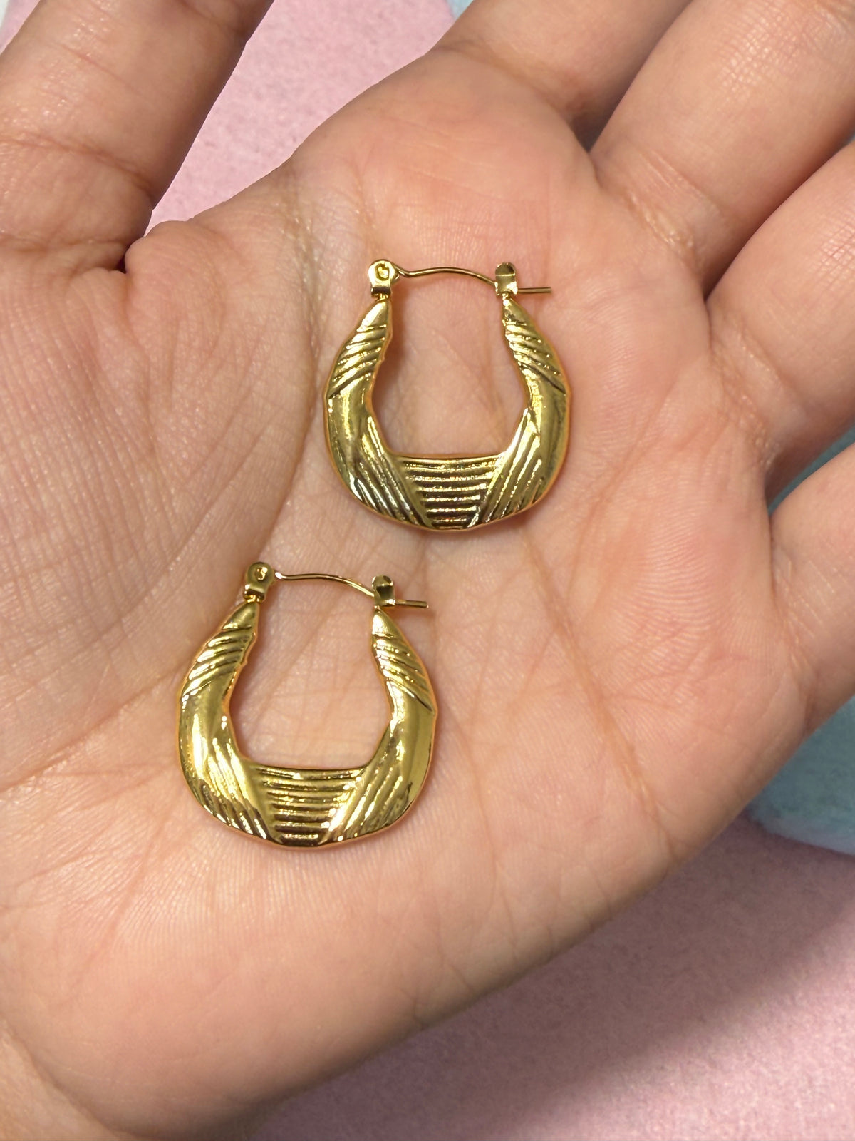 Stainless Steel Gold Textured Square Hoop Earrings – Medium