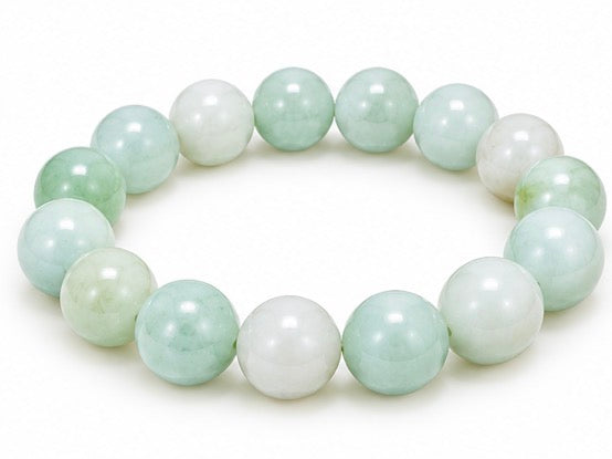 Grade A Natural Jade Beaded Bracelet – Green & White - Large Size