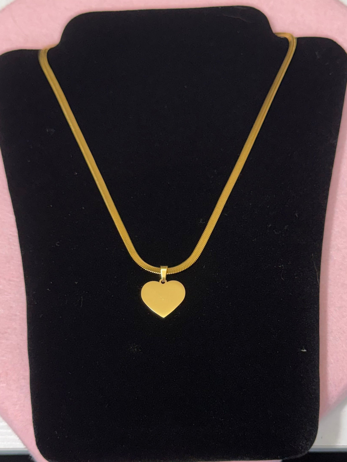 Stainless Steel Gold Heart Herringbone Necklace - 18”
