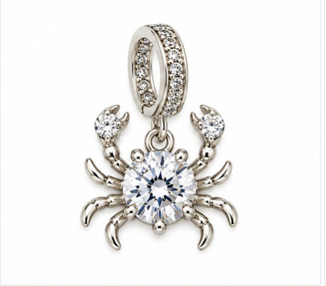 925 Sterling Silver Sparkling Crab Pendant