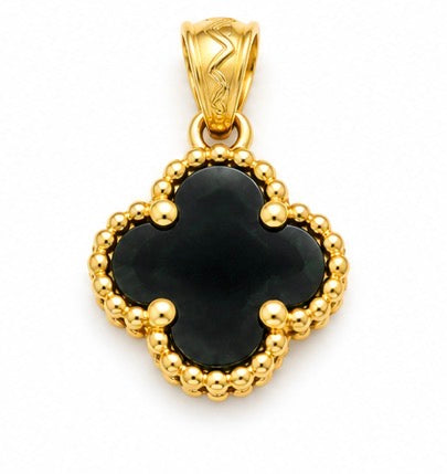 14K Gold Black Four-Leaf Clover Pendant