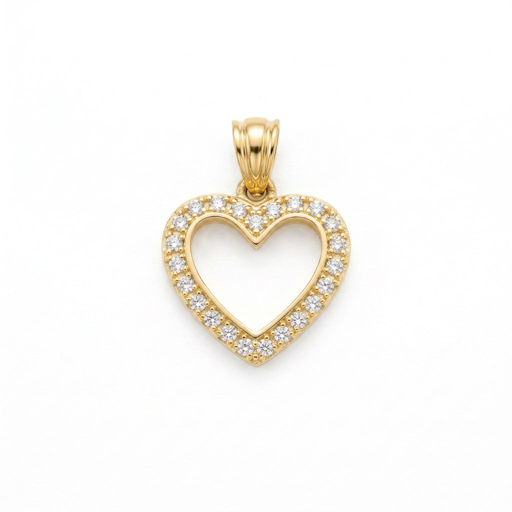 14K Gold CZ Heart Pendant – Small