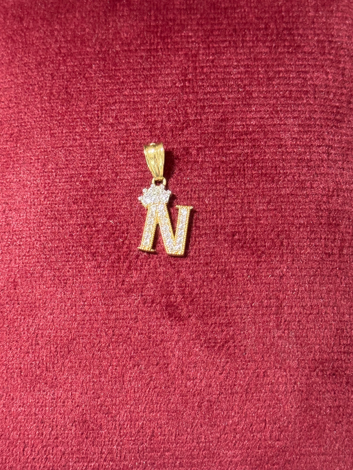 10K Gold Crown Letter N Pendant