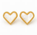 Gold Stainless Steel White Heart Stud Earrings