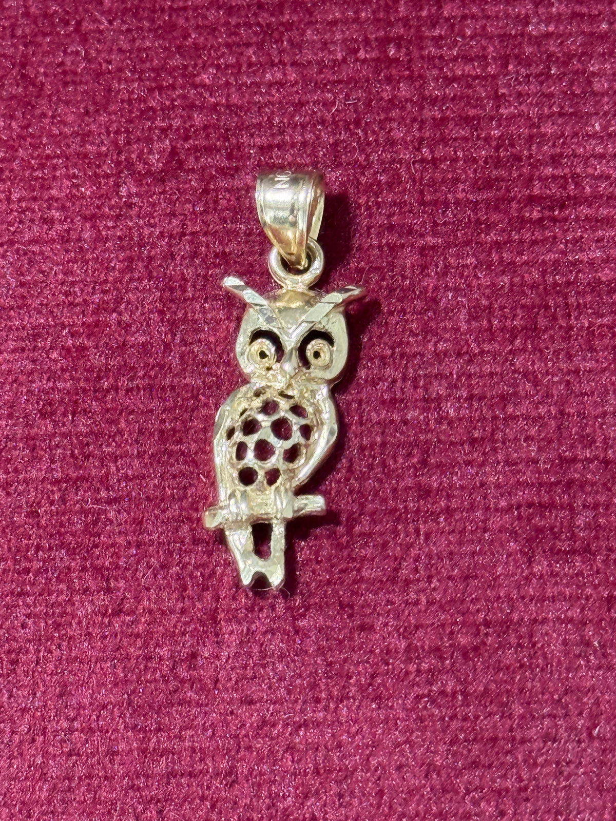10K Gold Owl on Branch Pendant