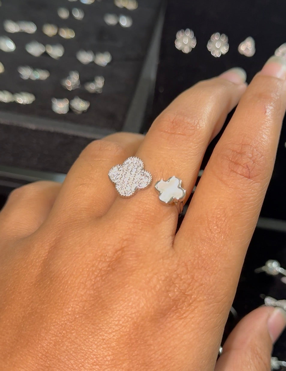 925 Sterling Silver Adjustable Double Flower Ring
