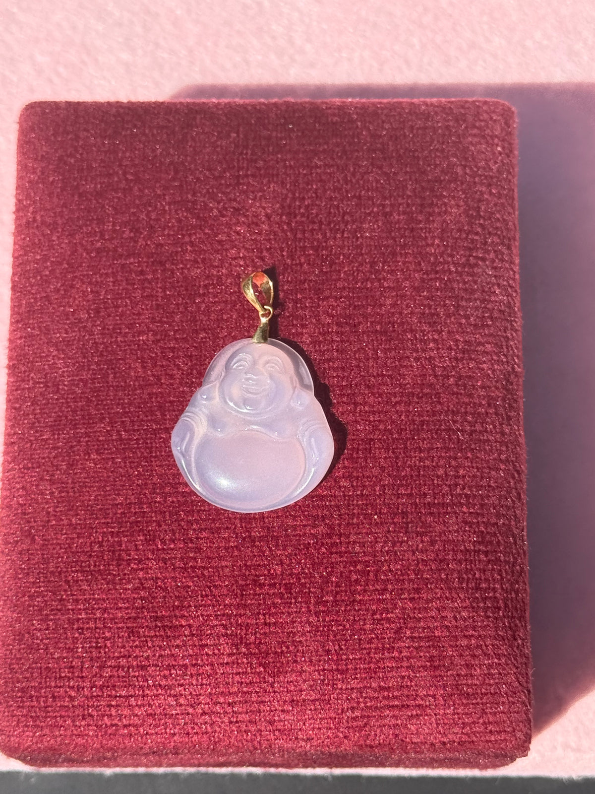 10K Gold Lavender Agate Laughing Buddha Pendant – Medium